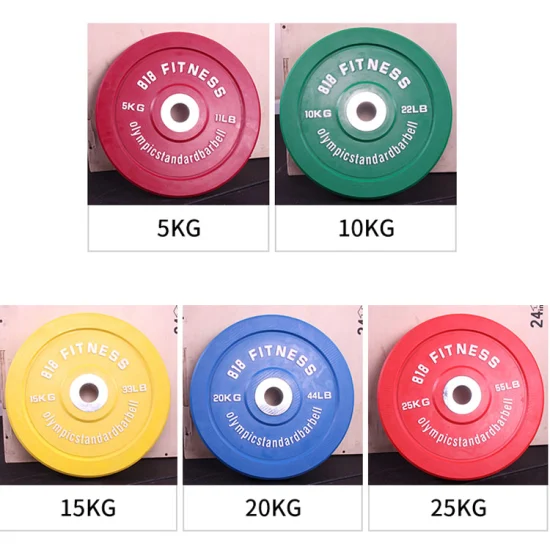 Entrenamiento de ventas Placa de levantamiento de pesas en casa Kg Gimnasio Disco Color Goma Parachoques Peso Placas con barra